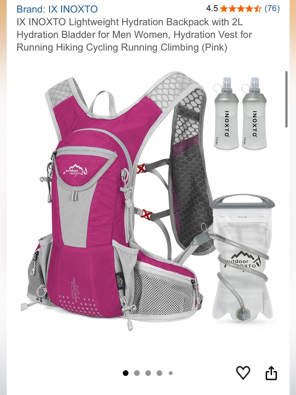 NWT INOXTO Lightweight Hydration Backpack with 2L Bladder